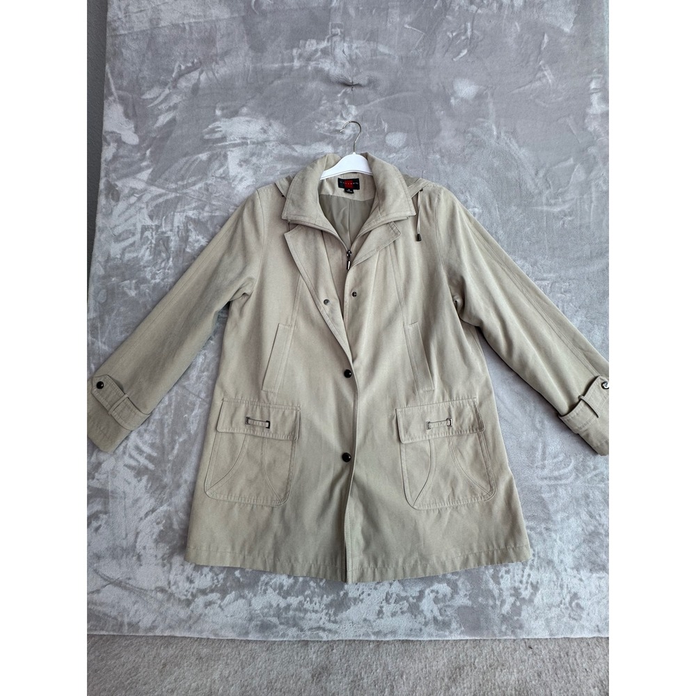 Gallery Womens Tan Microfiber Hooded Trench Coat Jacket Beige Medium